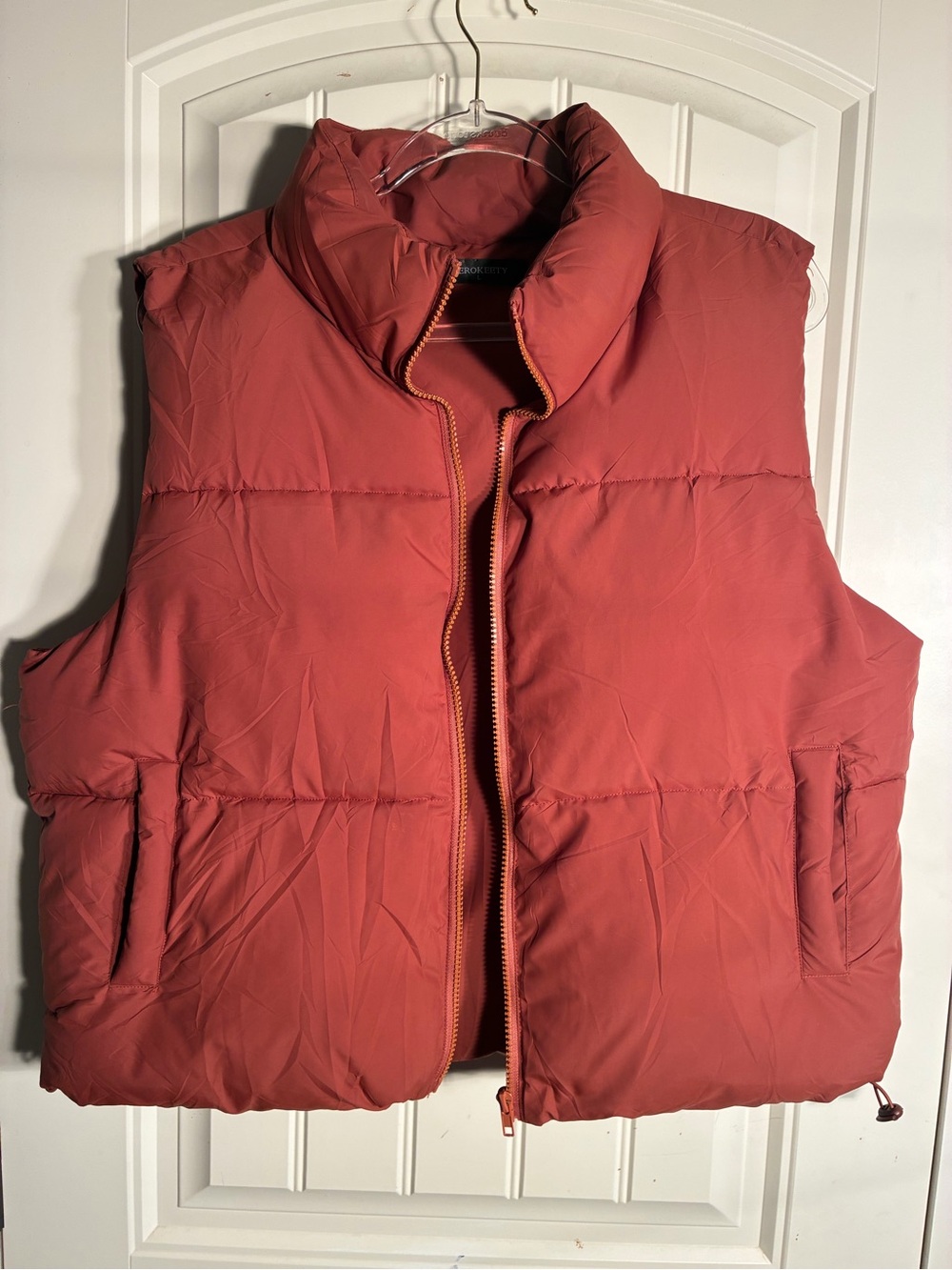 Women's Rust Red Puffer Vest with Stand Collar Sz large